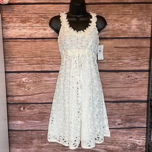 Nicole Miller XS Dress Floral Cotton White Cream Summer Bride Soft Wedding